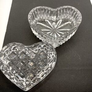 BEAUTIFUL Cut Glass Heart Shape Trinket Box - 3.5 Inches - Used